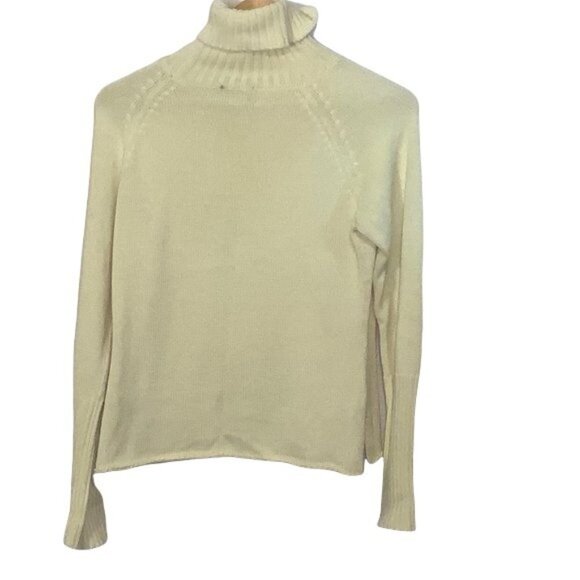 The Limited Ivory Turtleneck Sweater Womens M Ribbed Knit Long Sleeve Acrylic Bl - Picture 2 of 3